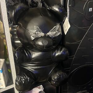 Black Faux Leather viral valentines Teddy Bear with Butterfly Design glasses